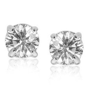 6mm Faceted White Cubic Zirconia Stud Earrings in Sterling Silver